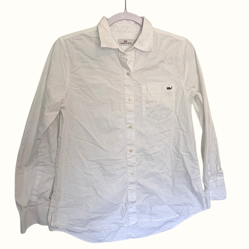 Vineyard Vines Womens White Long Sleeve Button Down Whale Logo Shirt Size 2 - Picture 1 of 5